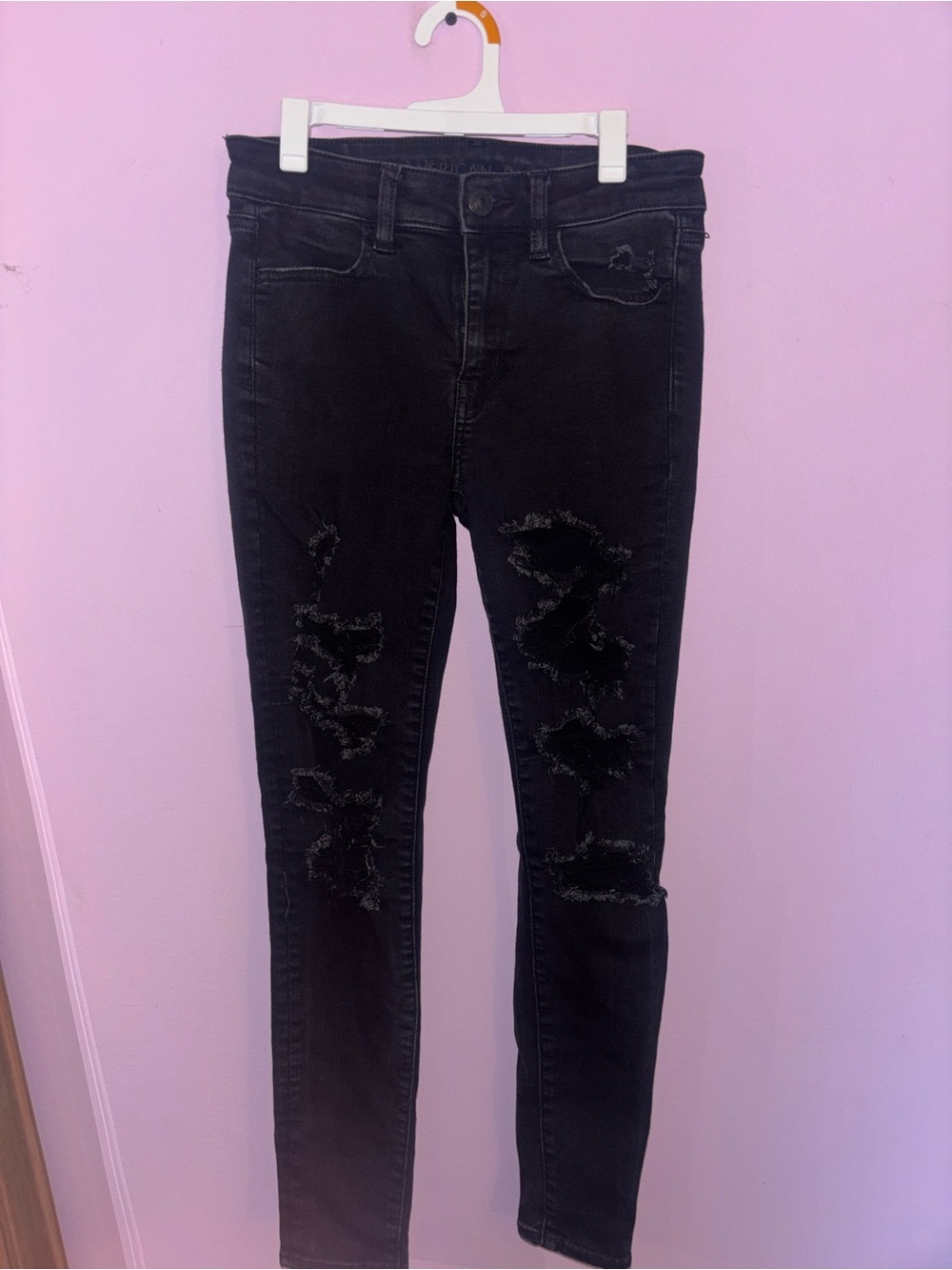 American Eagle Outfitters Black High-Rise Distressed Skinny Jeans